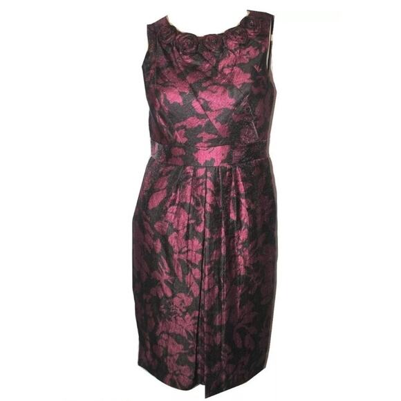 Adrianna Papell Women's Red Rosette Lined Sleeveless Sheath Dress Petite Size 4P - Picture 1 of 7